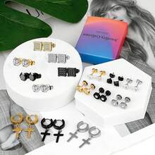 15件/5件不锈钢耳环套装 - 十字架和水滴形锆石耳钉 - 低过敏性 - 男女皆宜 - 时尚爱好者的完美礼物 - 耳環 - 查看 7