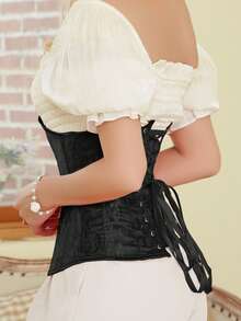 1pc Women Jacquard Waist Cincher, Waist Trainer Corset, Suitable For Party And Daily Wear - Black - View 5