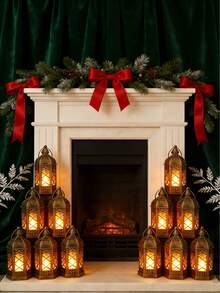 12Pcs Gold Mini LED Lanterns - Batteries Included, Hanging Decor For Wedding Party Table Centerpiece - màu đồng thau - Xem 8