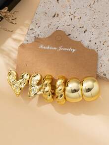 4/6/16pcs Fashionable & Elegant Gold-Tone Earrings Set, Featuring Bow, Hoop, Circle, Heart, Star, Wave, C-Shape Designs, Suitable For Daily Wear And Thoughtful Gifts. [Note: The Earrings Are Made Of Plastic Material. Customers With Specific Material Requirements Should Purchase Carefully. Thank You For Your Understanding.] - Gold - View 6
