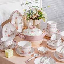 4/6pcs Ceramic Dinnerware Set, Serves 4/6 People, High-Quality Purple Xuan Flower Underglaze Ceramic Tableware Set - Stoneware Set, Bowl Set, Dinnerware Set, Including Dinner Plates, Dessert Plates, Salad Bowls And Cereal Bowls. Rust And Scratch Resistant. Dishwasher And Microwave . Christmas Gift. Gift Set For Friends. Local Warehouse - Purple Daylily Set - View 3