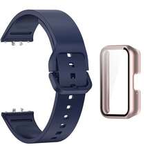 Quick-Release Silicone Wristband + Case Kit For Galaxy Fit 3 Smartwatch - ORO ROSA/AZUL OSCURO - Ver 1