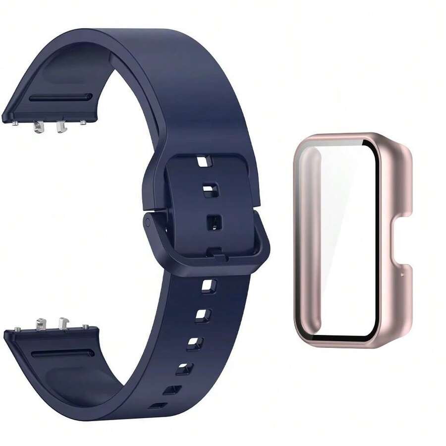 Quick-Release Silicone Wristband + Case Kit For Galaxy Fit 3 Smartwatch - ROSE GOLD/DARK BLUE - View 1