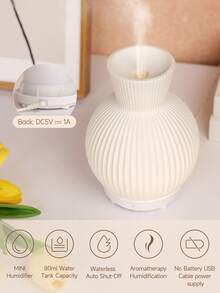 ellestfun 1pc 80ml Home Decor Desk Resin Aroma Diffuser, Ultrasonic Vase Humidifier With Warm White Light