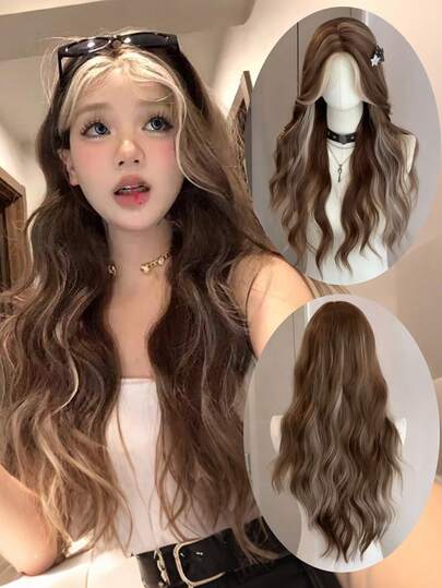 This New Stylish Long, Wavy, High-Gloss Gradient Wig Features Lace Details At The Front For A Natural Look. It's 30 Inches Long, Made Of High-Quality Synthetic Fibers, And Suitable For Everyday Wear, Parties, And Other Occasions.