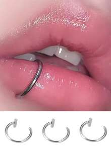 1/3/5pcs Punk Lip Ring, Medical Titanium Steel Nose Ring, Fake Nose Ring, Nose Septum Clicker, Fake Piercing Body Clip - Multicolor - View 1