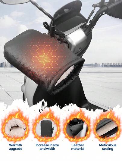 2pcs Winter Warm Motorcycle Gloves - Thick Insulated Lining, Electric Scooter Handlebar Gloves With Faux Leather Strap, Winter Gift, Cold Weather Gear, Fashionable Design, Sturdy Construction, Outdoor Enthusiasts