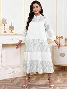 2026 New Style Ramadan Traditional Elegant Printed & Embossed Abaya Dress With Button Closure - White - View 9