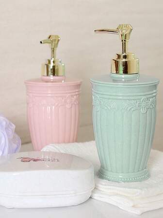 1 st lyxig pumpdispenserflaska, påfyllningsbar för handtvål, schampo, perfekt randig akryldesign för badrum och köksinredning