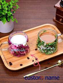 Taza de vidrio de doble capa personalizada con asa, taza de café transparente de borosilicato de alta resistencia al calor, taza de vidrio con patrón floral grande para té y leche, estilo minimalista y elegante - multicolor - Ver 2
