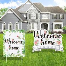 Letreros de bienvenida para jardín, estacas decorativas para jardín, letreros para césped, decoraciones paisajísticas para exteriores - Blanco - Ver 2