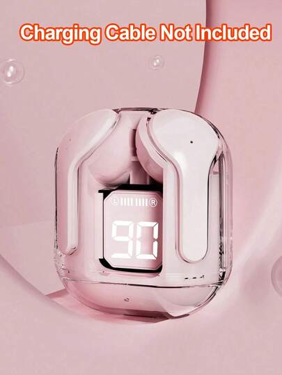 1 pieza Auriculares inalámbricos Bluetooth TWS transparentes, auriculares inalámbricos estéreo, pantalla LED de energía, estuche de carga tipo C compatible con todos los teléfonos inteligentes, adecuado para juegos, música, actividades al aire libre/de negocios, adultos, micrófono capacitivo, batería recargable de 150mAh, batería de polímero de ión de litio