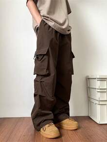 Pantalón paracaidista impermeable de secado rápido y corte holgado Multibolsillos Cintura con cordón Adecuado para actividades de ocio al aire libre - Café integral - Ver 3