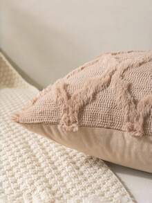 Diamond Pattern Pillow Cover, Farmhouse Boho Style Velvet Square Textured Diamond Detail Decorative & Comfort Support Cushion Pillowcase - Ideal For Living Room Sofa Home Decor, Year-Round Daily Use - Khaki - View 2