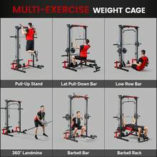 SPORTNOW Multi-Function Power Rack, Cable Crossover Machine With Pull Up Bar, Lat Pull Down System, Squat Rack, Barbell Bar, Landmine, Plate Storage Posts, For Home Gym Workout - Black - View 3