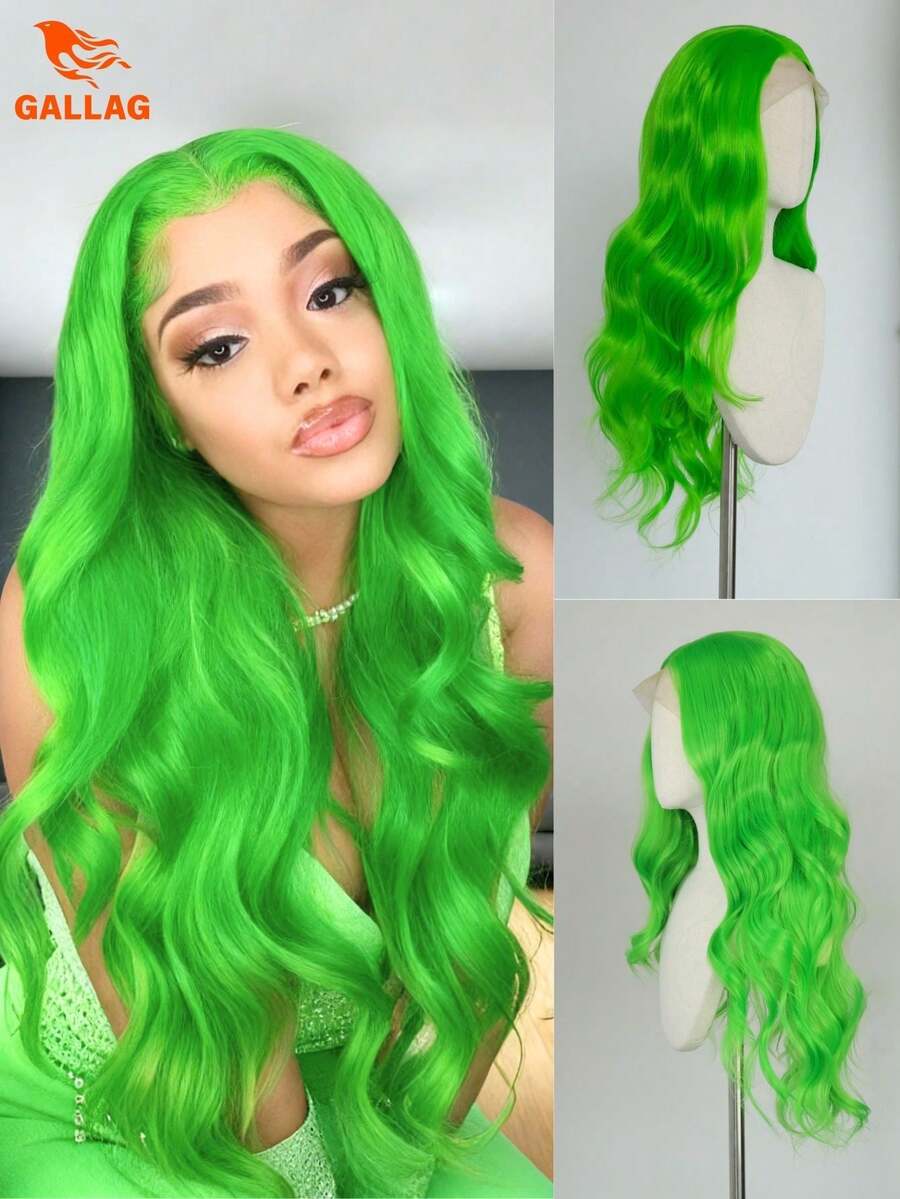 Green Wave Lace Front Wig | 24-Inch 13x4 Synthetic | Halloween Beginner-Friendly Hairpiece 24inch - Green - View 1