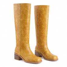 Women's Banana Knee High Boots Square Toe Chunky Block Heel Long Boots Comfortable Low Heel Pull On Riding Boots Campus Boots - Banana - View 4