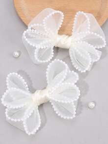 Set de 2 pinzas para el cabello de niña, pinzas para el cabello con lazo de malla, pinzas para el cabello casuales, pinzas de caimán, accesorios para el cabello diarios para niñas - Multicolor - Ver 1