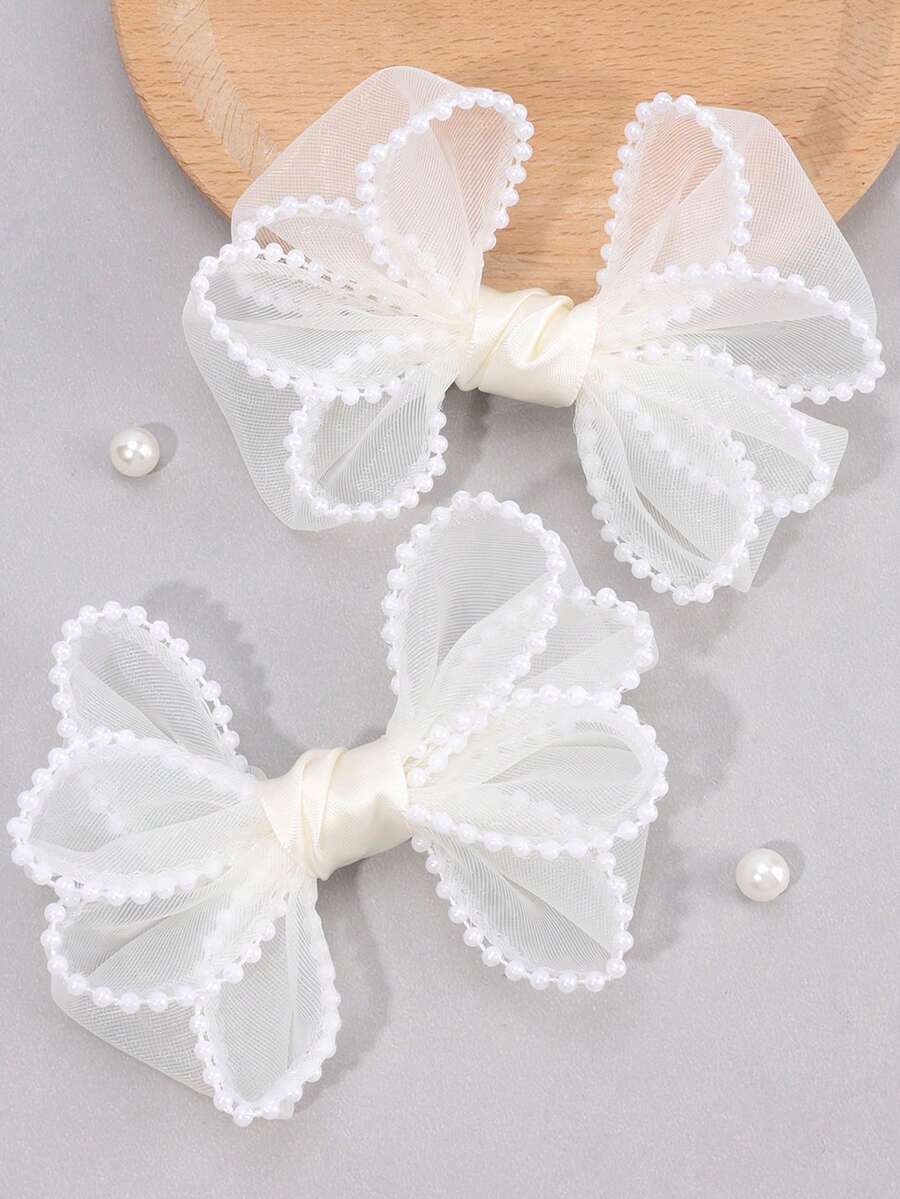 Set de 2 pinzas para el cabello de niña, pinzas para el cabello con lazo de malla, pinzas para el cabello casuales, pinzas de caimán, accesorios para el cabello diarios para niñas - Multicolor - Ver 1
