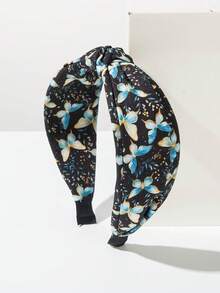 1条印花布艺波西米亚风发带，宽边蝴蝶花朵图案打结发带，优雅时尚，适合日常佩戴