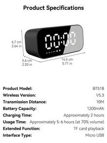 BT518, A 2-In-1 Alarm Clock And Speaker With A Large LED Display, 3-Level Brightness Adjustment, High Volume, And High-Quality Sound. - one-size - View 12