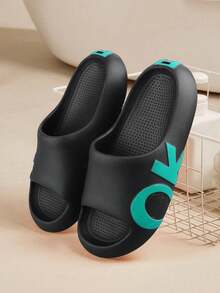 Men's EVA Letter "OK" Slippers, Indoor Bathroom Slippers, Suitable For All Seasons, Black - Black - View 11