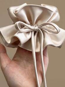 纯色、高端、优雅的缎带蝴蝶结发圈，时尚休闲风格 - 聚酯纤维（涤纶）双层大肠环发圈，橡皮筋，低马尾，球形头绳，抽绳发绳，发圈，适合春夏秋冬四季，休闲、正式场合皆宜，适合情侣礼物、情人节礼物、女士礼物和日常佩戴。