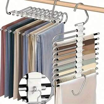 1 st platsbesparande byxhängare, halkfri multifunktionell byxhängare i rostfritt stål, multifunktionell byxhängare i rostfritt stål garderobsställ, byxor, jeans, halsdukskrokar, magisk byx-jeanshängare för vardagsbruk, mångsidig högkvalitativ garderobshängare i metall, lämplig för leggings