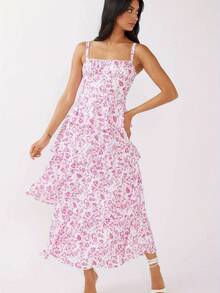 Blossom In Style With Our Layered Ruffle Floral Maxi Dress - Bright Pink - View 7