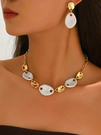 2 Parça Şık, Zarif, Geometrik Kolye ve Küpe Takı Seti, Kadınların Günlük Kullanımı, Partiler, Anneler Günü Hediyesi İçin Uygun, Çok Yönlü Aksesuarlar