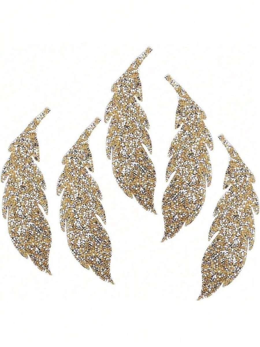 EstiloParches Adhesivos Para Planchar En Forma De La Hoja, 5 Piezas Parche Adhesivo Con Diamantes De ImitacióN Adornos Parche Para Ropa Jeans DecoracióN De ReparacióN (Oro)VersióN Mejorada - Pago - Ver 1