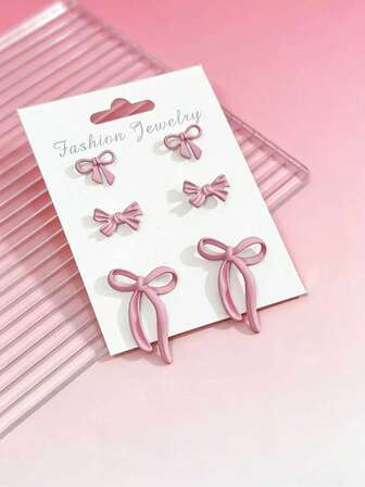 6件套经典法式优雅彩色蝴蝶结耳钉套装，适合节日送礼和日常佩戴，女士适用。