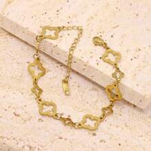 18K Gold Plated Stainless Steel Four-Leaf Clover Textured Bracelet Set, Luxury Fashion Style, Suitable For Women's Daily Wear Or Holiday Gifts - Gold - View 5