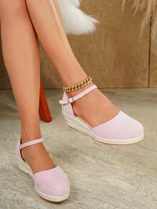 Women's Elegant Platform Wedge Heel Slip-On Shoes, All Season - Pink - View 10