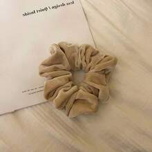 4PCS High-End Velvet Thick Scrunchies - 13cm/5.12in Women's Black/Beige/Brown Solid Color Hair Ties, Elegant Minimalist For Daily, Commute, Party & Vacation - 4PCS - 查看 4