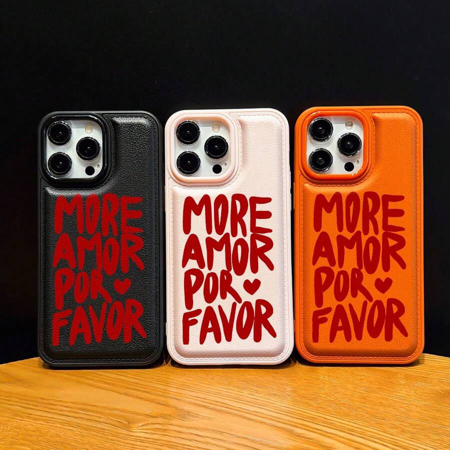 情人节“AMOR”标语TPU防震手机壳，新款软壳，兼容 17 Pro Max、16/16 Pro Max、15/13/12/14、XR/7/8、15 Pro Max、16 Plus等机型，男女皆宜的时尚礼物之选 - 粉色 - 查看 1