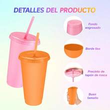 Tendencia10 Vasos Reutilizables Plástico 710 Ml C/tapa Y PopoteCalidad premium - Naranja - Ver 1