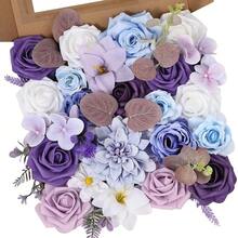 [Free Shipping]Artificial Flowers Combo Purple Blue Roses Fake Flowers With Stem For DIY Wedding Bouquets Centerpieces Arrangements Bridal Ba By Shower Home Decor - Purple - 查看 1