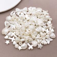 100 piezas/paquete Cuentas de ABS con acabado similar a la perla: Pétalos, Lirio del Valle y Lazos. Cuentas sueltas florales lindas para enhebrar y hacer joyas DIY. - Blanco - Ver 11