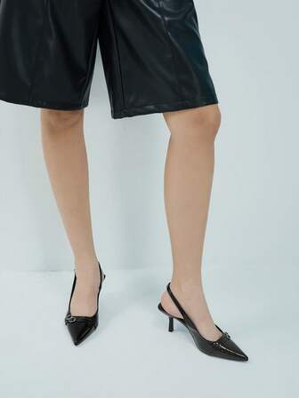 7厘米黑色高跟凉鞋，女士款，猫跟尖头派对礼服鞋，婚礼正装鞋，套脚高跟穆勒鞋