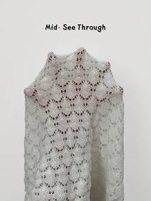 Mejors 女士可爱休闲优雅几何镂空针织纹理无袖毛衣背心，适合夏季和秋季外出穿着 - 亮白色 - 查看 7