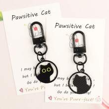 5件套可爱猫咪钥匙扣，包含猫咪卡片、卡通动物钥匙圈、背包挂件、饰品，适合日常使用和户外佩戴。 - 黑色 - 查看 6