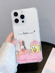 SpongeBob SquarePants 1pc Cute & Fun Transparent Card Holder, Ice Cream, Spongebob, Star Line, Heart Pattern Shockproof Phone Case Compatible With Apple 11/12/12 Pro Max/14 Pro Max/15/15 Pro/16/16 Pro Max - Multicolor - View 5