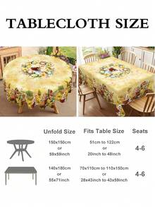 1pc Spring Easter Tablecloth, Polyester Farmhouse Style Rectangular/Round Easter Tablecloth Decorated With Rabbits, Eggs And Floral Patterns, Creating A Joyful Easter Atmosphere, Suitable For Home Kitchen Dining Table Decor, Adding Spring Holiday Vibe. - Multicolor - View 4