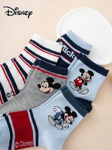 5 pares de calcetines de tripulación con estampado de rayas y letras de la serie Disney Mickey Mouse, calcetines deportivos transpirables, para todas las estaciones, tallas europeas y estadounidenses, cómodos, duraderos, de colores vibrantes, aptos para uso diario, de tela premium, sin sudoración - Multicolor - Ver 4