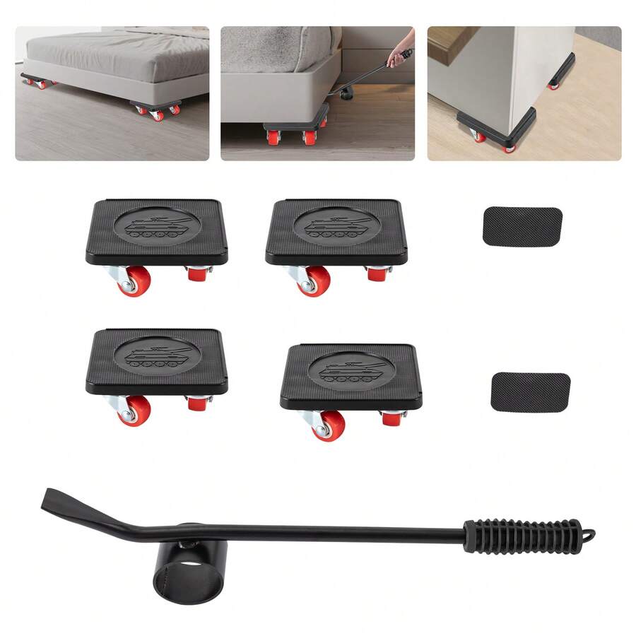 SENDERPICK 4-Wheel Lifter Mover Tool Set Heavy Load Mover Lifter Appliance Floor Protection 360 Degree Rotary Pads Load 400kg - 10.5*10厘米 - 查看 1