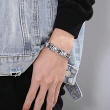 Gothic Stainless Steel Skull Charm Bicycle Motorcycle Chain Bracelet for MenPunk Fashion Vintage Bracelet - como en la foto - Ver 6