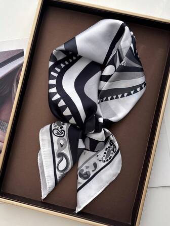 1 pieza Bufanda de seda sintética de 70 deniers con estampado de cebra, elegante y casual, adecuada para usar como diadema, pañuelo cuadrado, pañuelo de cuello, pañuelo para bolso, pañuelo para la cintura, ideal para viajes al aire libre en primavera/otoño