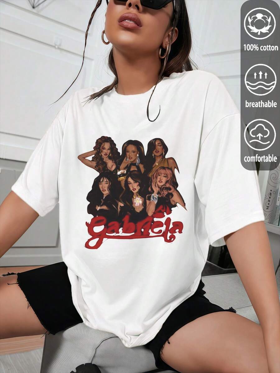 Koszulka z nadrukiem zespołu KATSEYE TOUR Band, luźny letni bawełniany T-shirt z krótkim rękawem i okrągłym dekoltem, miękka i wygodna, w stylu Y2K, odpowiednia na wiosnę, lato, Walentynki, karnawał, imprezę, plażę, wesele, siłownię, elegancję i wakacje - Biały - Zobacz 1