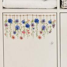 Spring 1pc 2D Flat-Printed Flowers Window Sticker, Spring Rope Hanging Flower Design Wall Sticker | Creative Self-Adhesive Removable Self Adheisve PVC Window Decal For Living And Bedroom Areas, Single Use - Multicolor - View 4